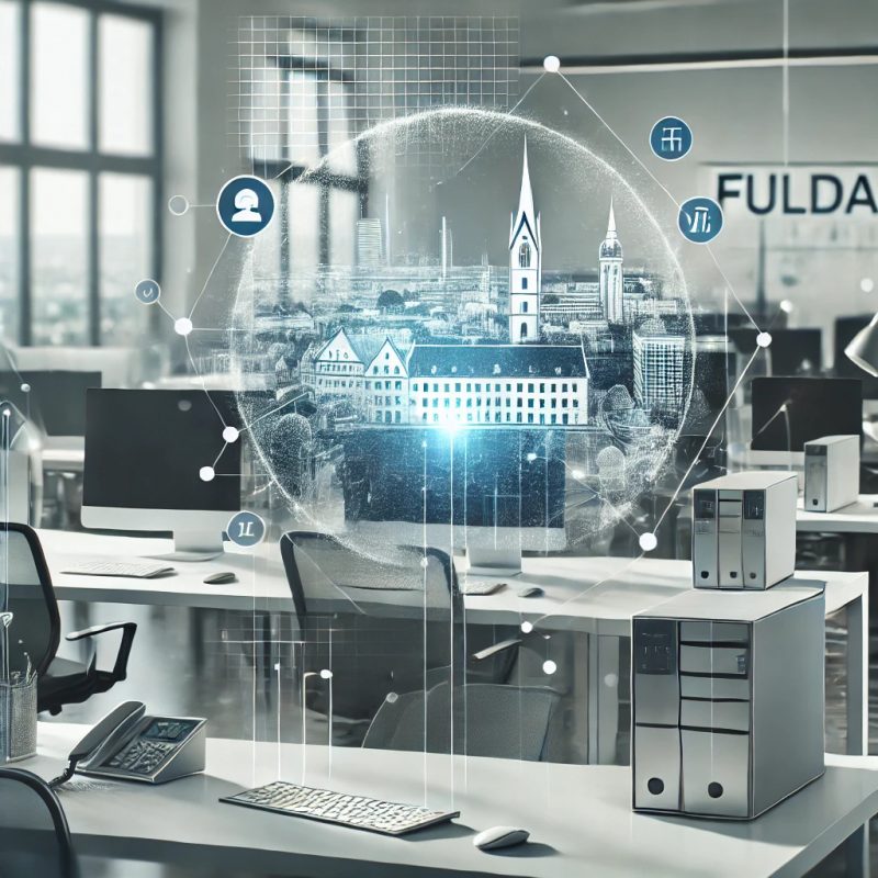 Professionelle Büroausstattung mit IT-Elementen, symbolisiert innovative IT-Dienstleistungen in Fulda