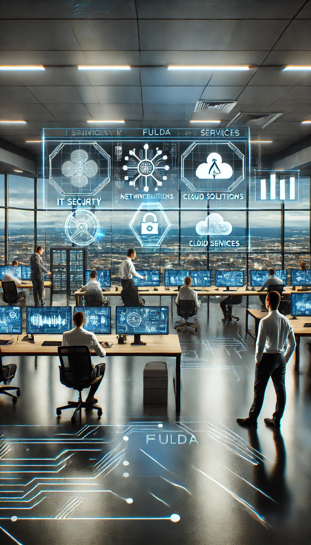 Professionelles IT-Büro mit modernster Technologie, spezialisiert auf IT-Dienstleistungen in Fulda, einschließlich IT-Sicherheit, Netzwerklösungen und Cloud-Diensten.